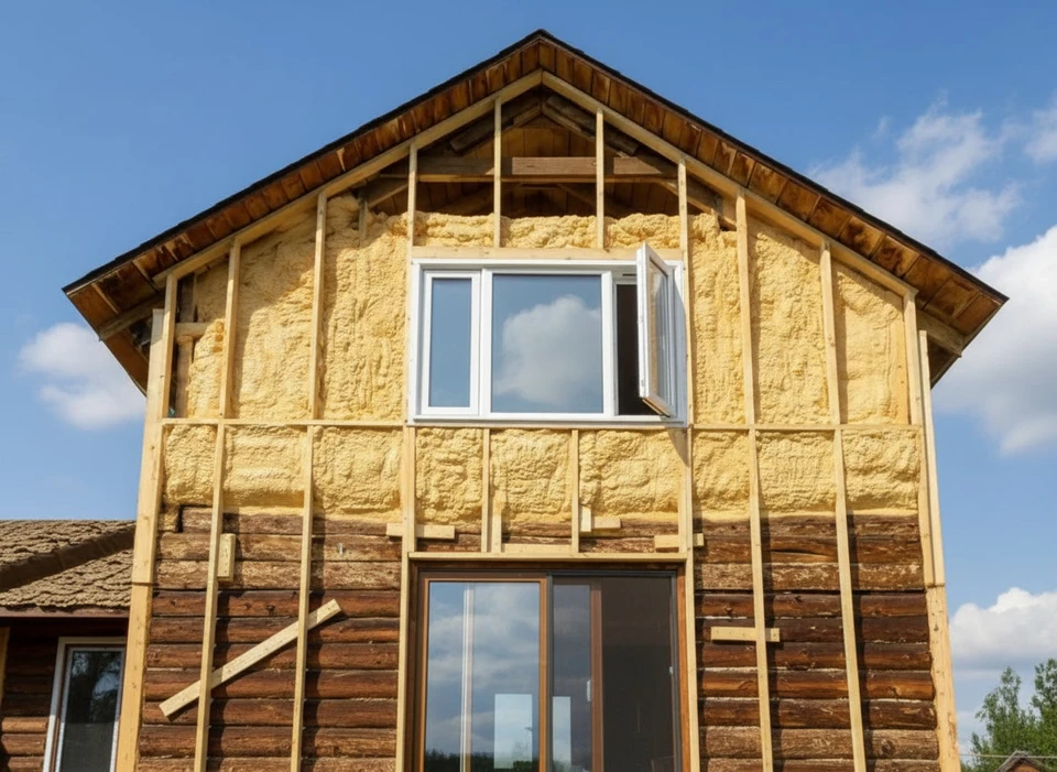 Maison moderne en coupe architecturale révélant structure intérieure, charpente bois et aménagements