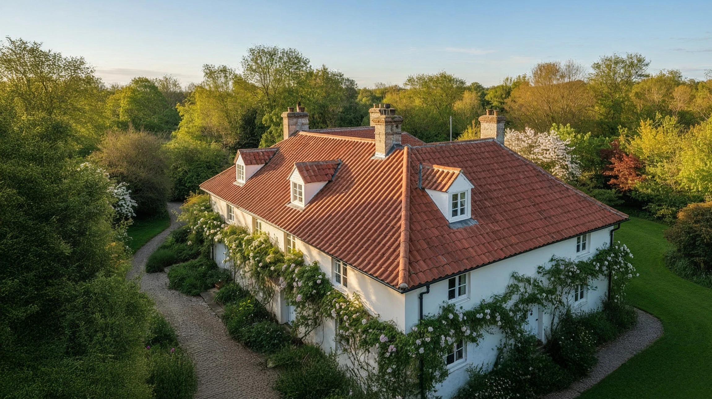 Deux ouvriers du b&acirc;timent travaillent sur une charpente en bois en ext&eacute;rieur au coucher du soleil